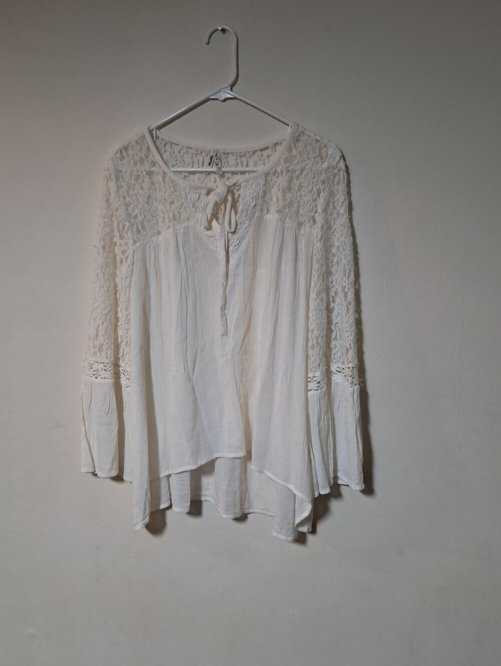 Mudd Womens White Crochet Yoke Peasant Tunic Whimsical & Airy Sz. XL